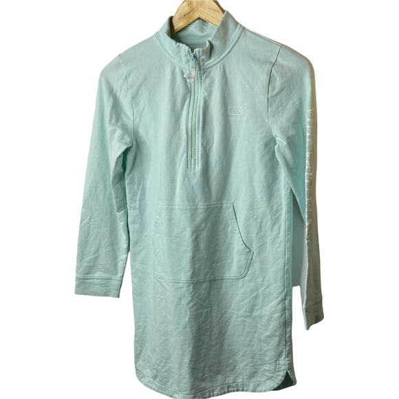 Vineyard Vines Mint Green 1/4 Zip Pullover Dress Kangaroo Pocket Girl's Large 14 - Picture 1 of 9